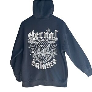 Forever 21 Black Hoodie Butterfly Goth Y2K Eternal Balance Graphic Small Grunge